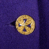 1980s St John Purple Knit Dress with Shoulder Pads and Gold Button Front