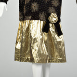2XL-3XL 1980s Kelli Kaye Black Velvet Long Sleeve Glitter Prom Dress