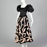 1980s Black Party Dress with Applique Full Circle Skirt