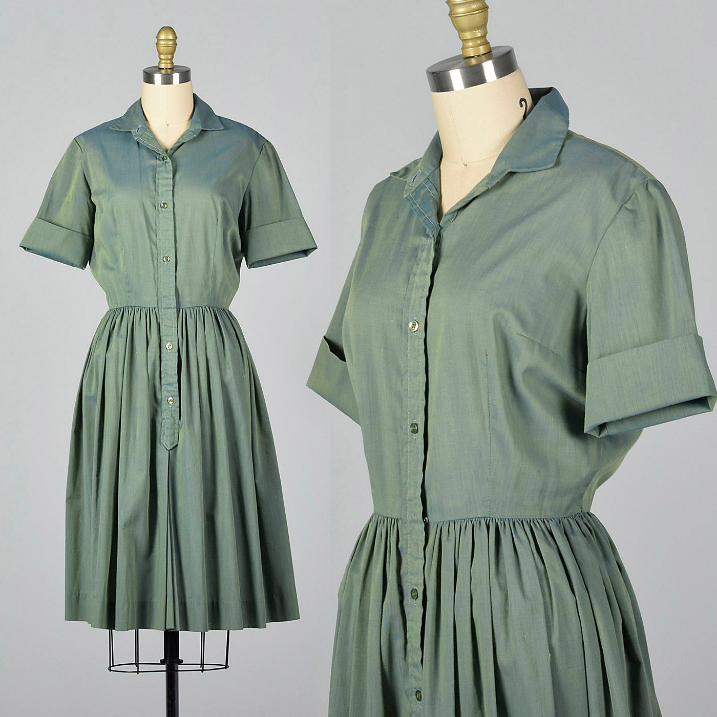 1960s Green and Blue Sharkskin Dress