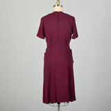 Medium 1950s Dress Plum Rayon Short Sleeve Casual Pin-Tuck Dress
