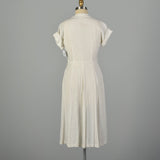 Medium 1950s White Rayon Summer Casual Dress with Pearl Neckline