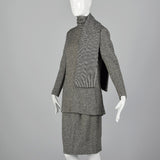 1960s Black and White Stripe Skirt Suit with Scarf