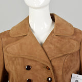 Small 1960s Mod Trench Coat Suede Leather Double Breasted Jacket