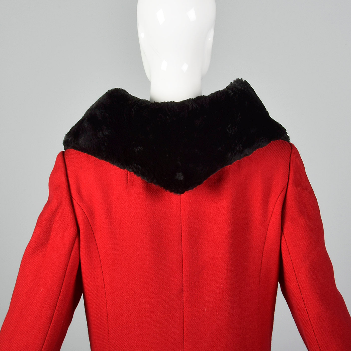 1960s Red Wool Coat with Sheared Fur Collar