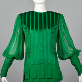 Small Galanos 1980s Emerald Green Silk Dress