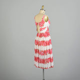 XXS 1950s Sleeveless Flowy Pink Novelty Rose Print Cotton Summer Day Dress