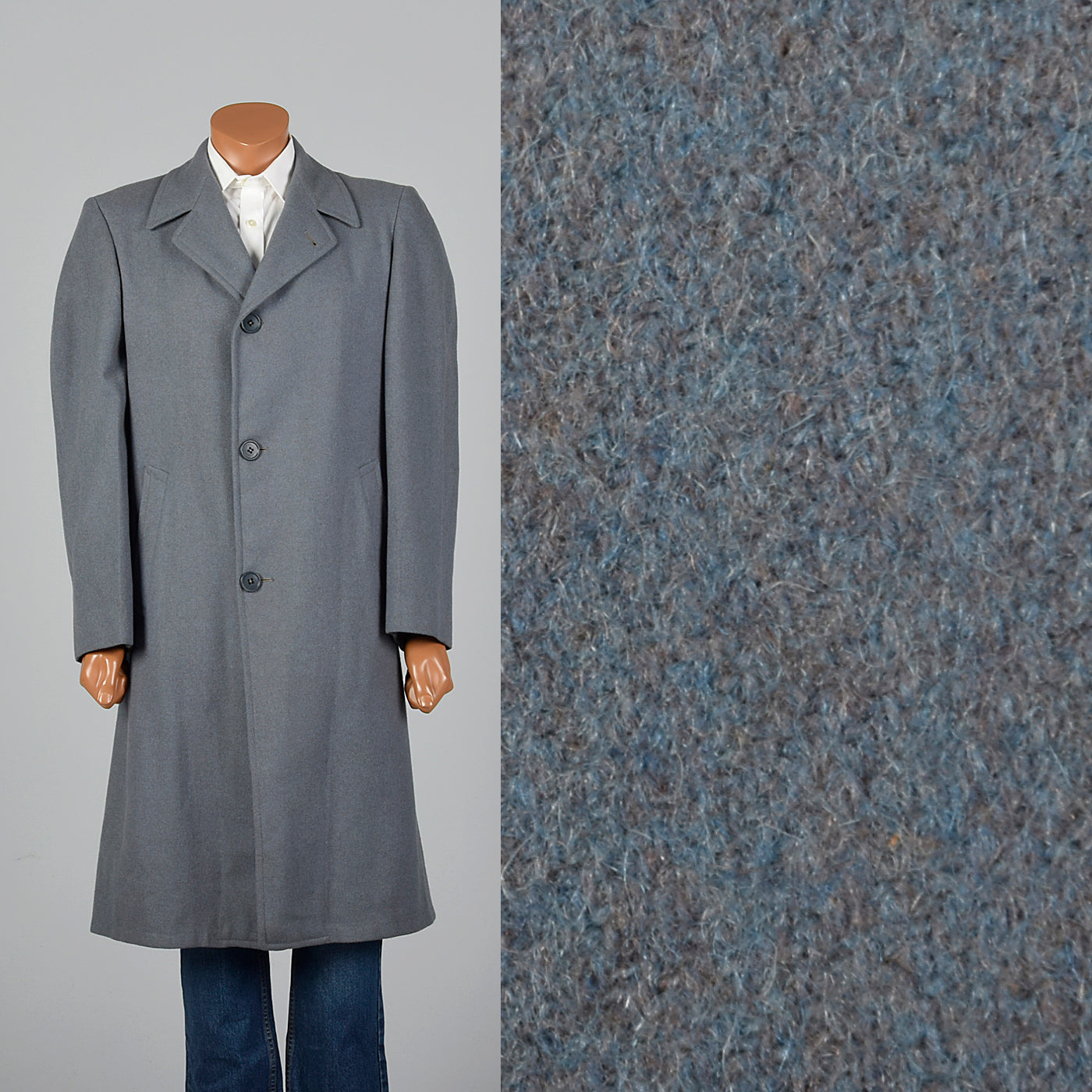 1950s Mens Gray and Blue Overcoat
