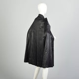 OSFM 1970s Black Animal Print Cape Goth Cloak Attached Neck Tie Vegan Leather