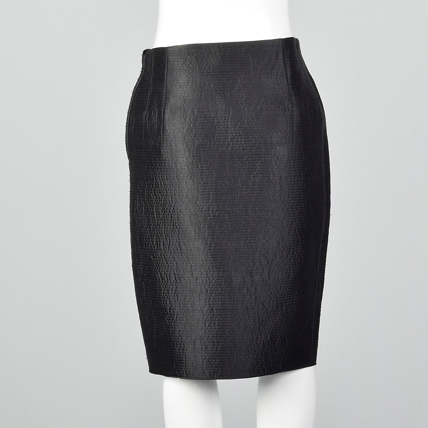 1990s Mary McFadden Couture Black Pencil Skirt With Horizontal Stitching