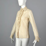 1970s Lace Blouse with Tuxedo Ruffle Front