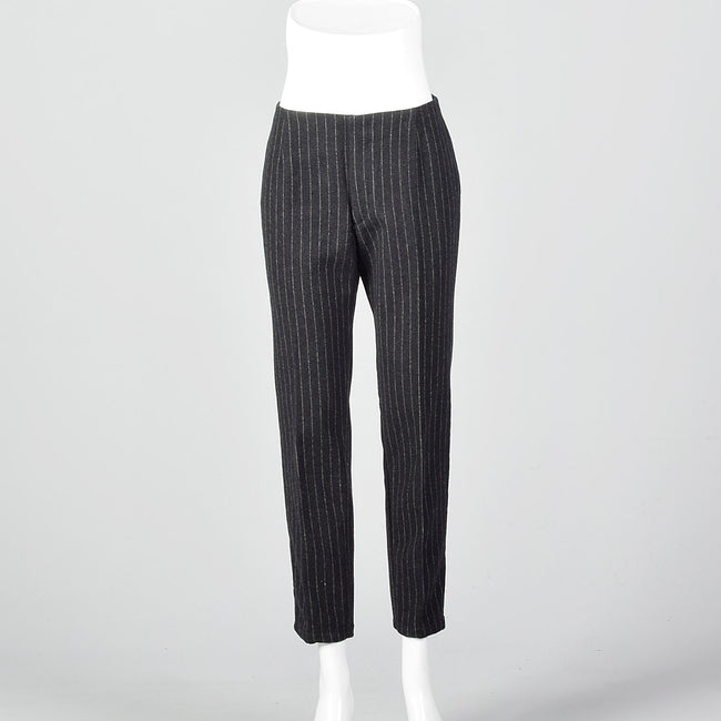 1960s Gray Wool Cigarette Pants with White Pinstripe