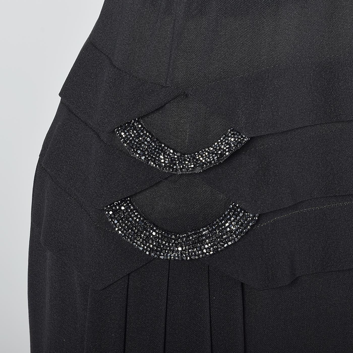 1950s Black Dress with Beaded Loops and Sash