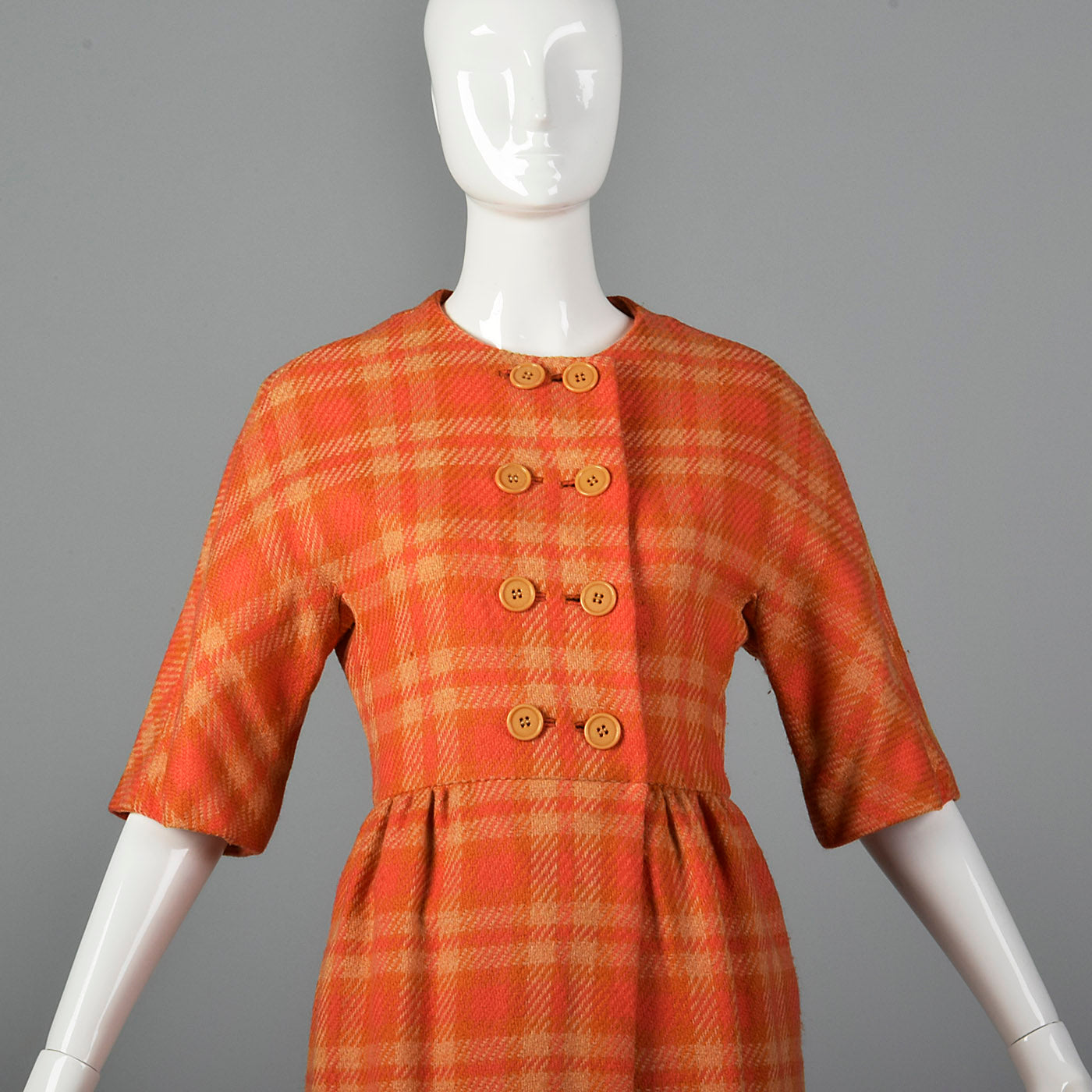 1950s Anne Klein Coat Dress in Orange Plaid