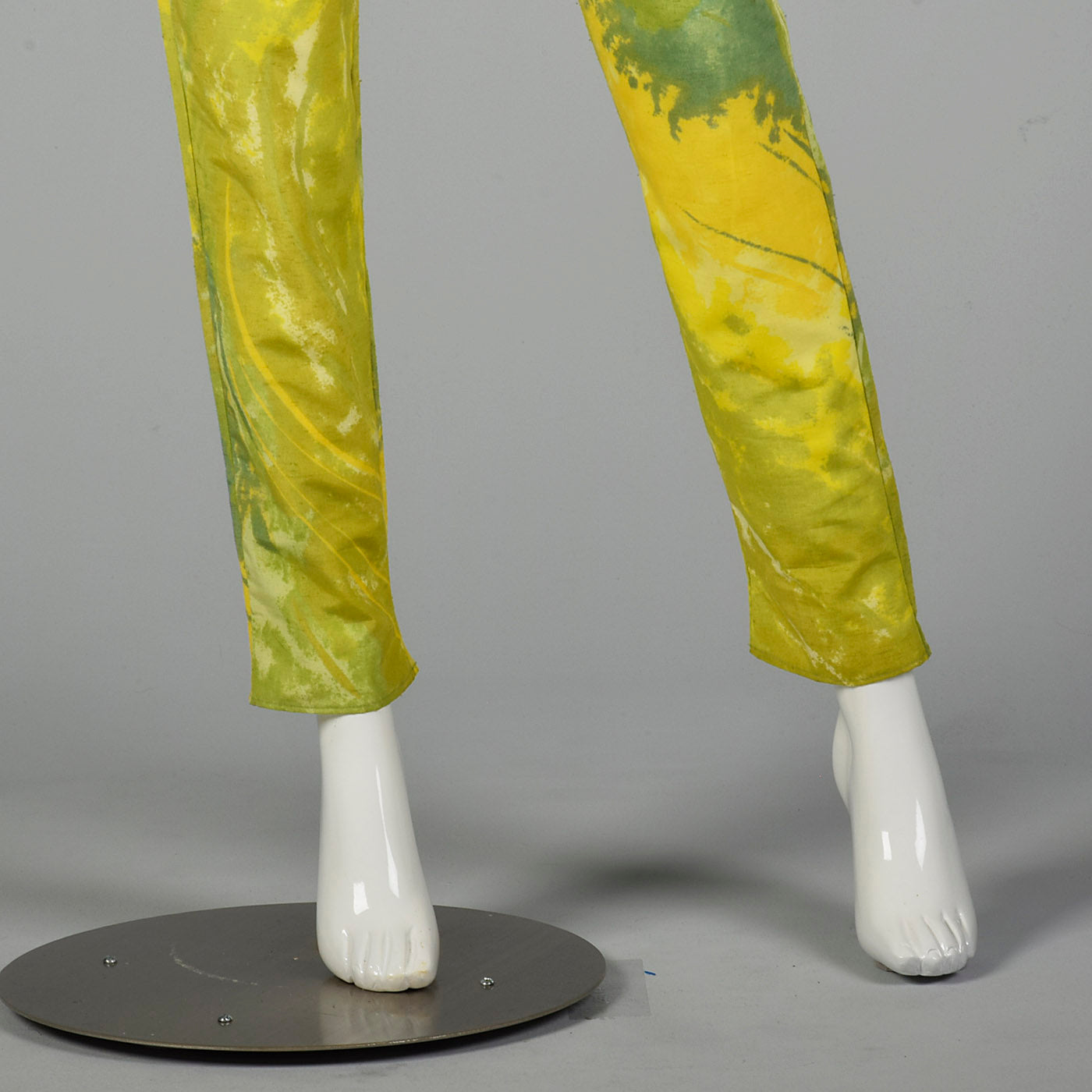 1960s Green and Yellow Print Tunic and Pants Set