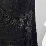 Medium 1980s Black Silk Beaded Dress Cocktail Party Keyhole Back