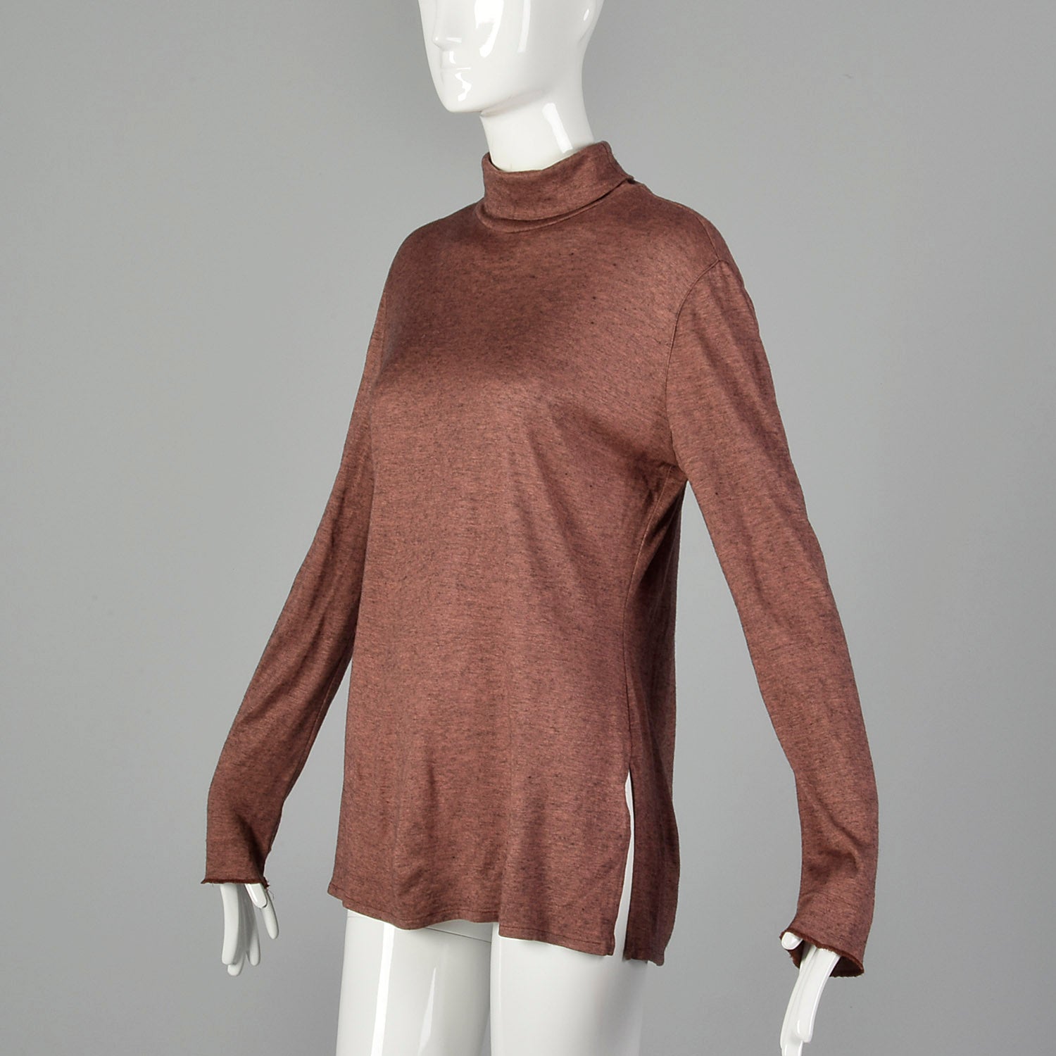 Rodier 1990s Lightweight Heathered Chestnut Wool Turtleneck