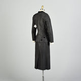 Small 1950s Femme Fatale Suit Bombshell Jacket Skirt Set Black Window Pane Taffeta Hourglass Suit