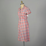 XL 1950s Pink Plaid Summer Day Shirtwaist Dress