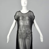 1920s Beaded Sheer Black Dress with Hip Sashes
