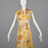 1970s Alfred Shaheen Tie Waist Maxi Dress
