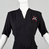 1930s Black Crepe Dress with Sequined Butterfly