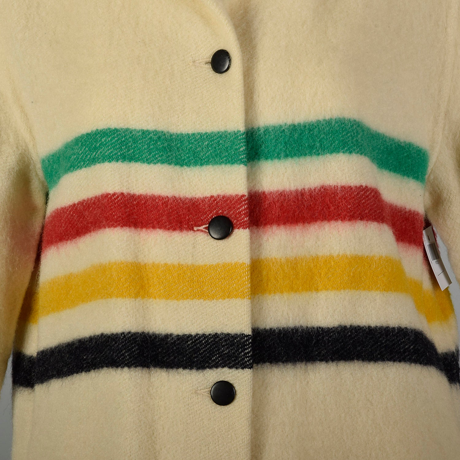 Medium 1950s Hudson Bay Striped Wool Blanket Coat Cozy Autumn Outerwear