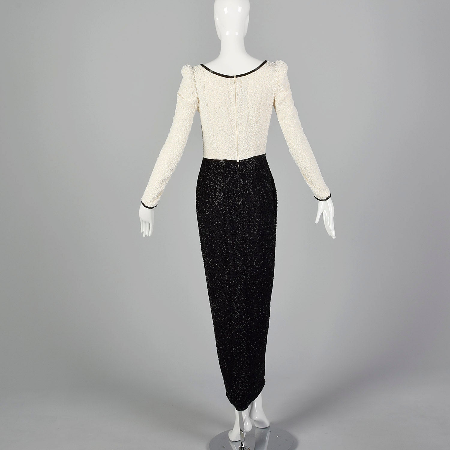 XS Lillie Rubin 1970s Black and White Beaded Gown