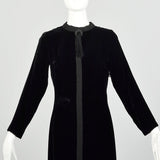 Small 1960s Dress Black Velvet Long Sleeve Above-the-Knee Tassel Details