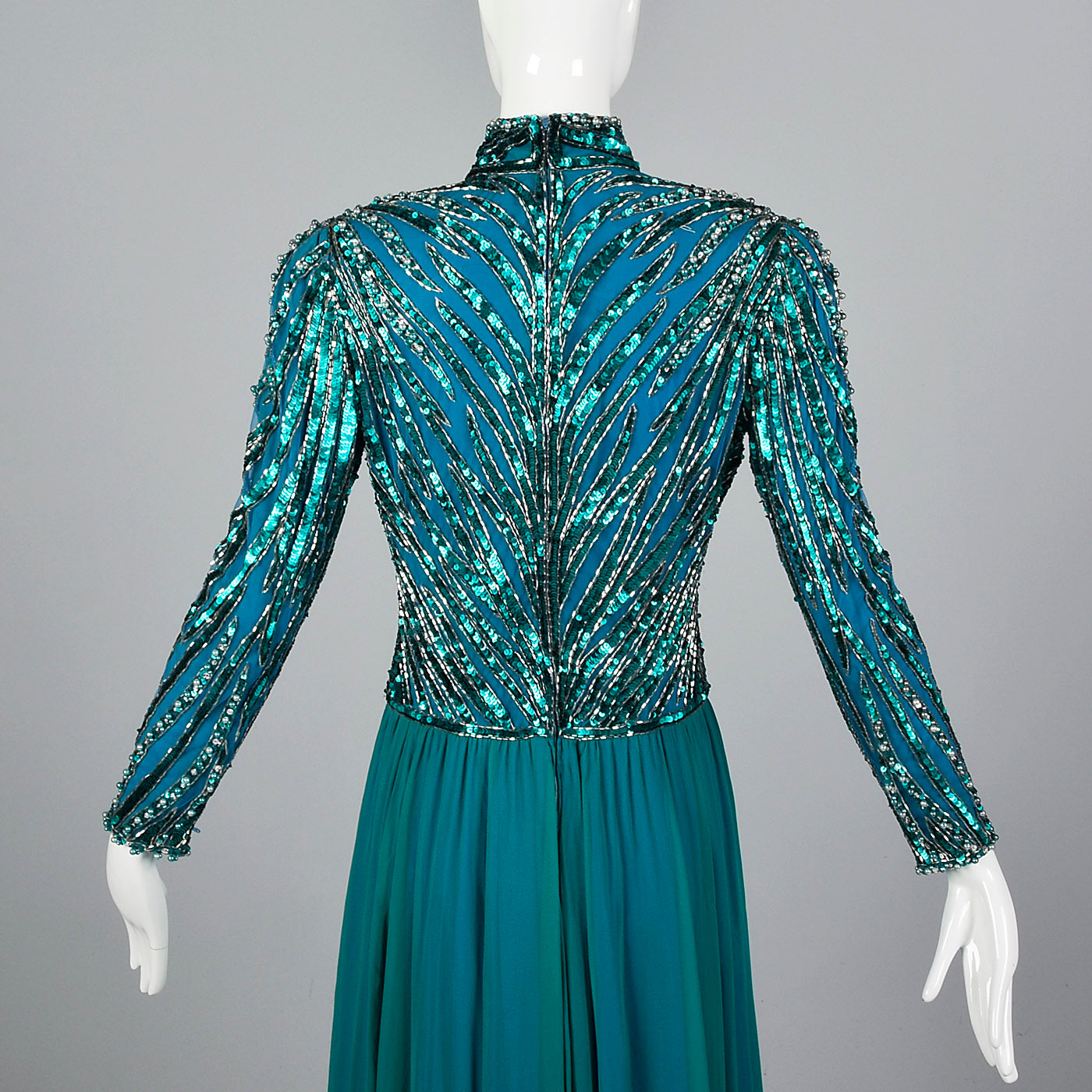 Sequined Bob Mackie Gown with a Layered Silk Chiffon Skirt