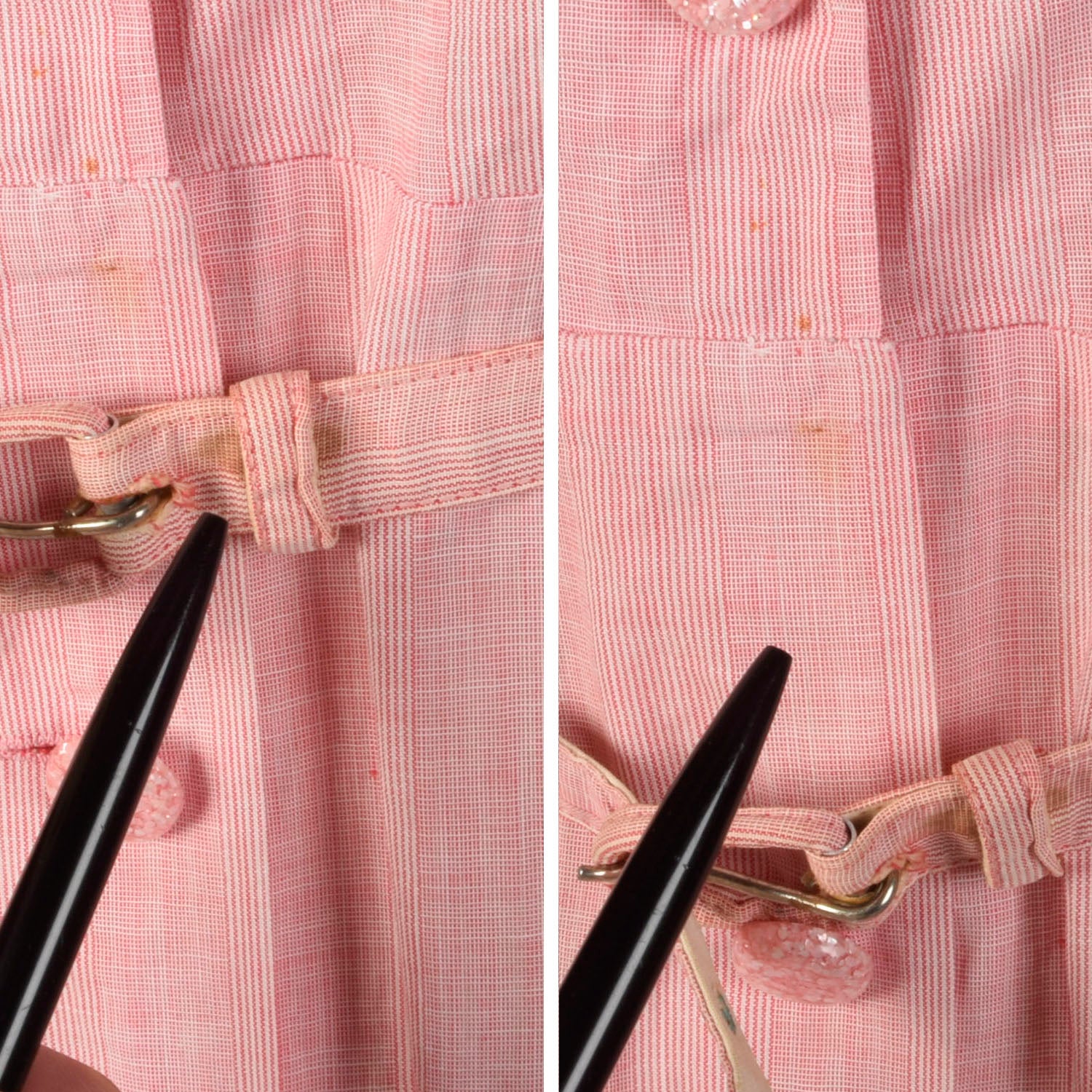XXL 1950s Day Dress Pink Striped Lightweight Embroidered Belted Summer Short Sleeve