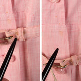 XXL 1950s Day Dress Pink Striped Lightweight Embroidered Belted Summer Short Sleeve