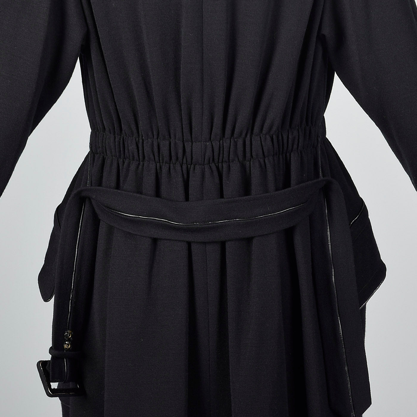 1950s Black Knit Trench Coat with Red Lining