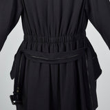 1950s Black Knit Trench Coat with Red Lining