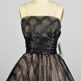 XS 1950s Black Strapless Striped Polka Dot Fit & Flare Cummerbund Party Prom Dress