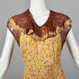 1930s Yellow Floral Dress with Open Sleeve Jacket