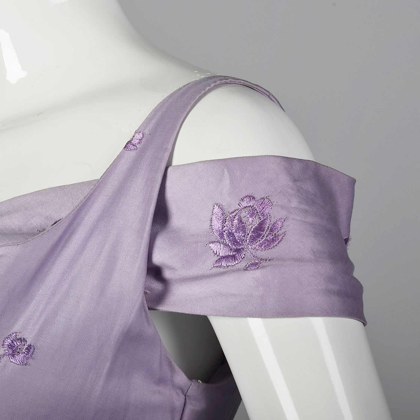 1950s Lavender Evening Dress with Floral Embroidery