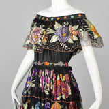 1950s Chiapas Mexican Two Piece Dress with Full Circle Embroidered Skirt