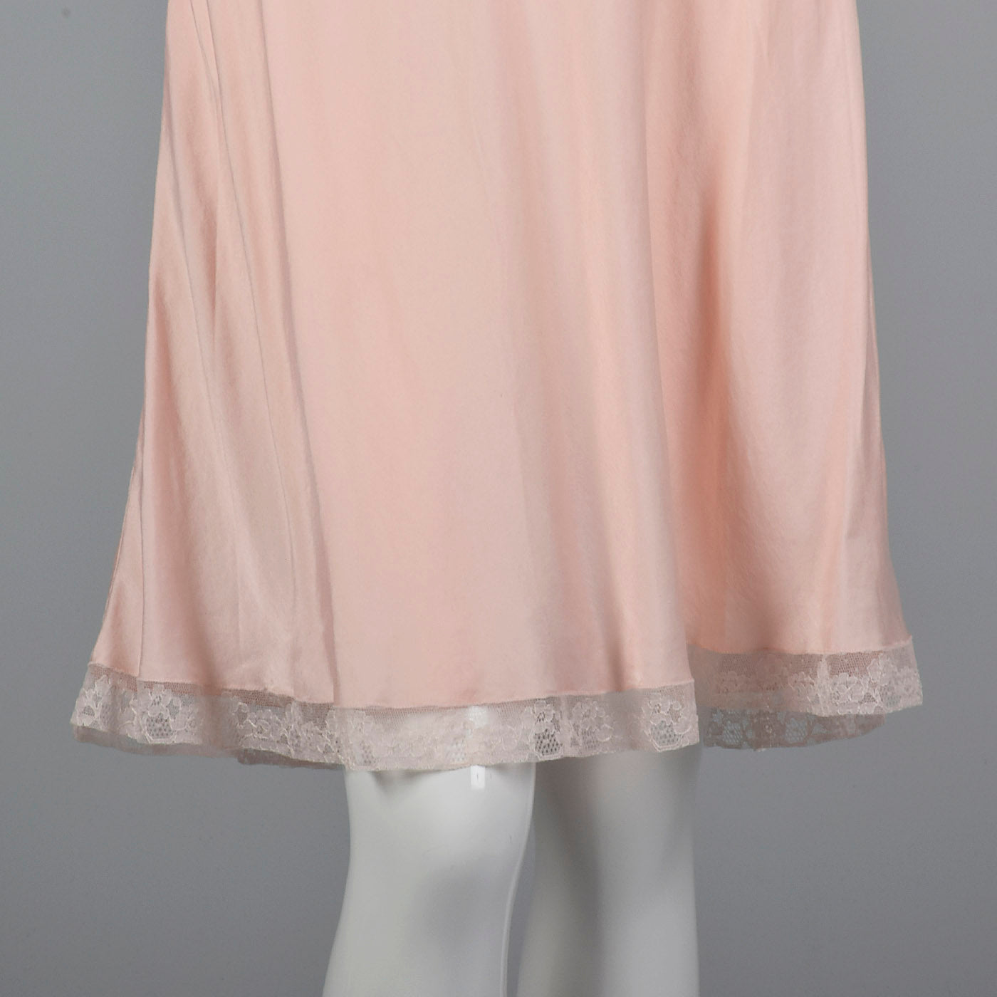 1950s Pink Silk Full Slip with Lace Trim, Bias Cut