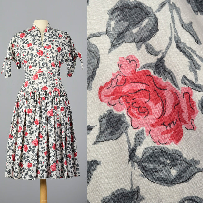 1950s Floral Print Dress with Drop Waist