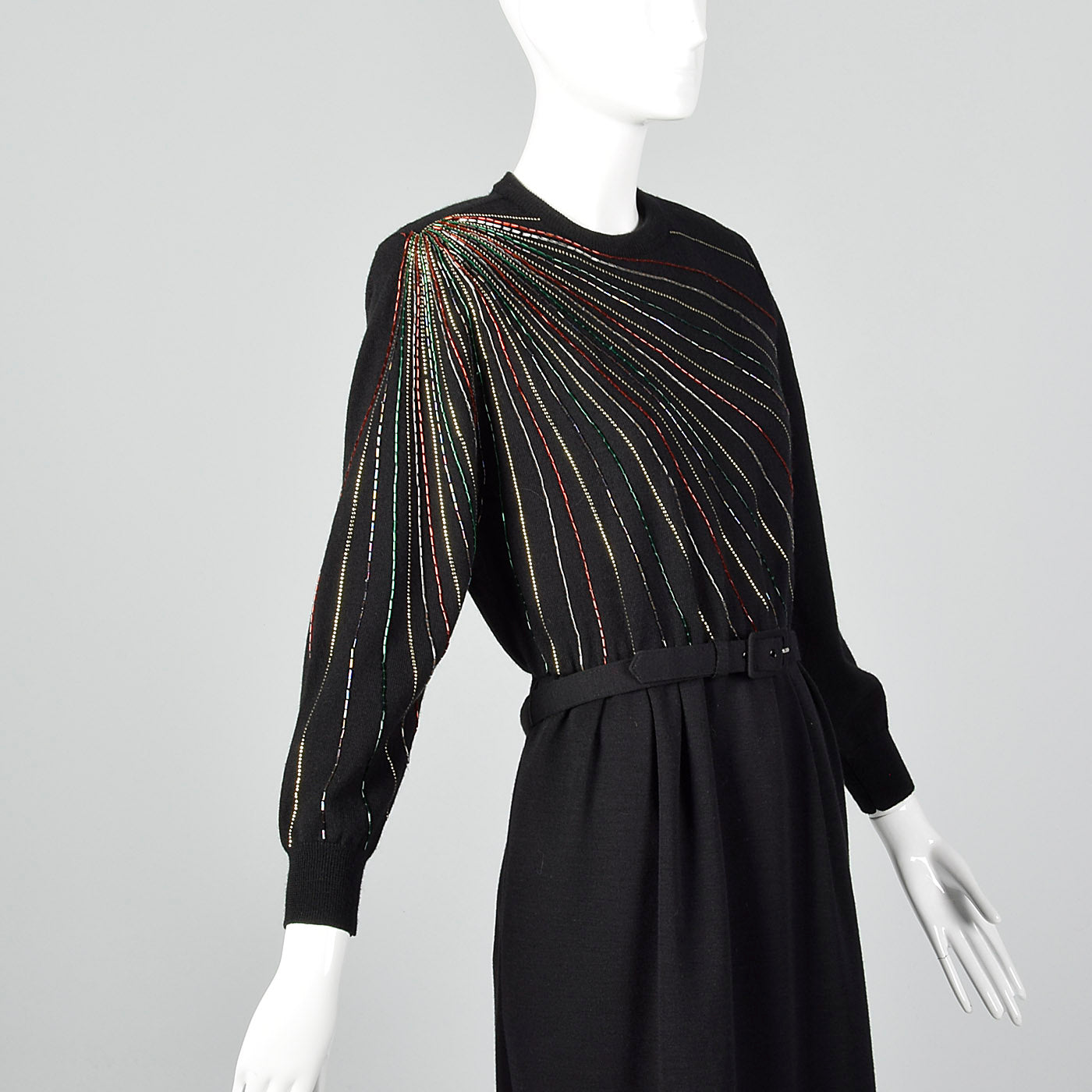 1980s Black Beaded Sweater Dress