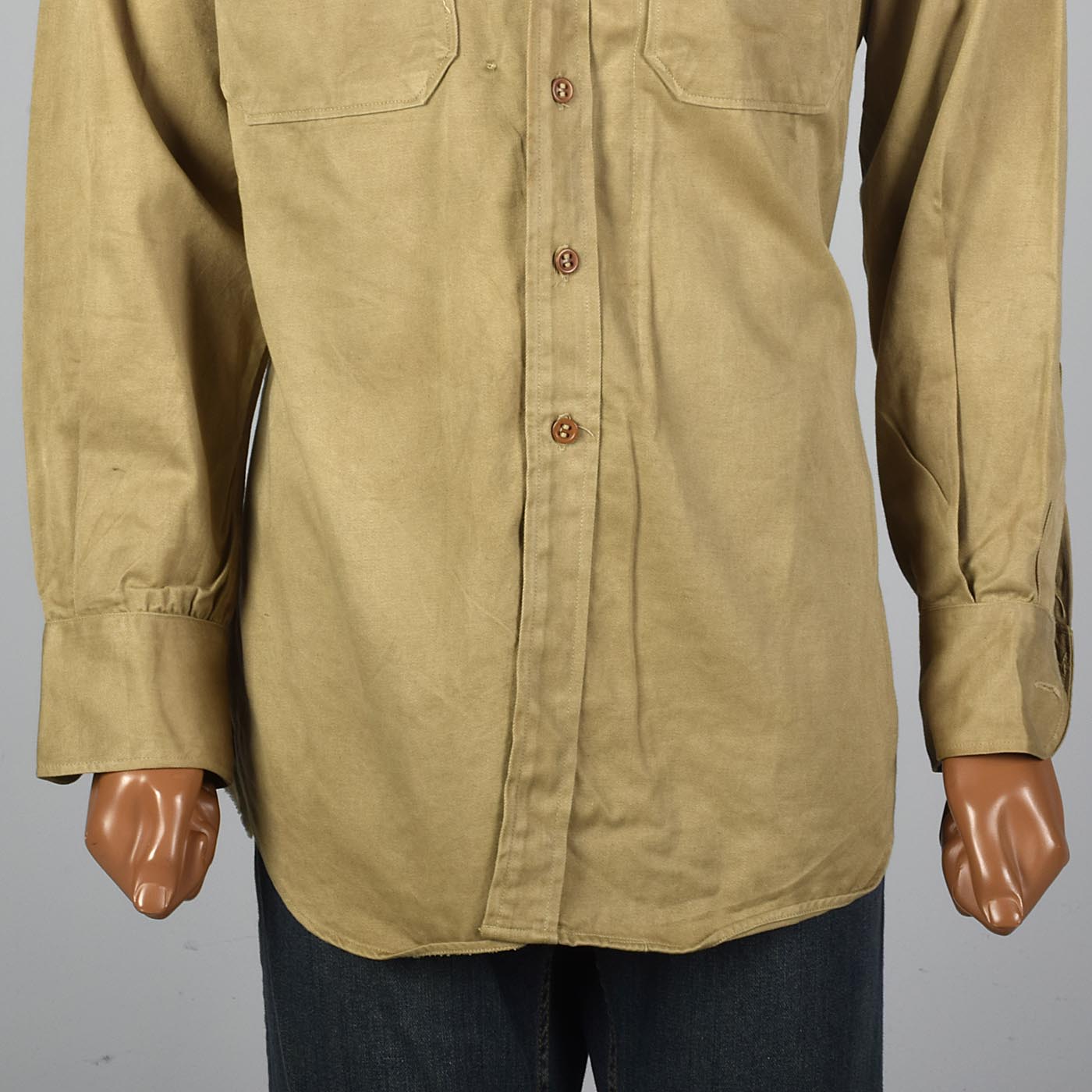 1940s WW2 Khaki Uniform Shirt with Honorable Discharge Patch