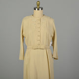 XL 1960s Dress Cream Classic Shirtwaist Rhinestone Wedding