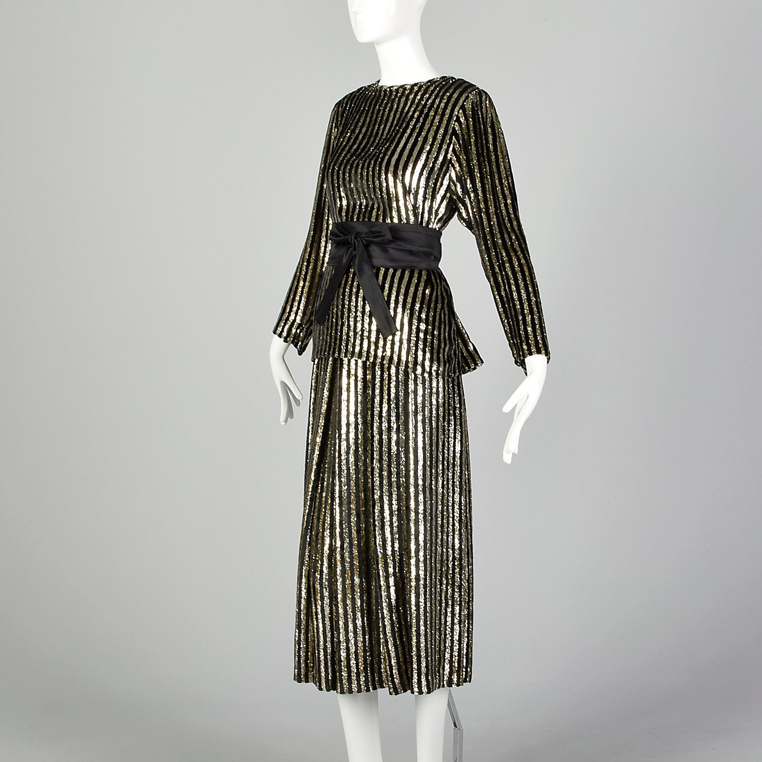 1980s Caroline Charles Gold and Black Skirt Set