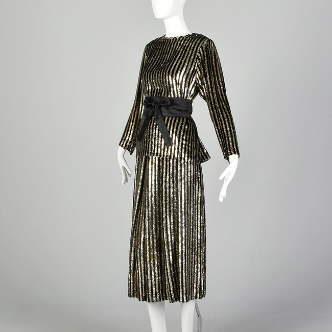 1980s Caroline Charles Gold and Black Skirt Set