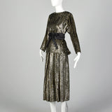 1980s Caroline Charles Gold and Black Skirt Set
