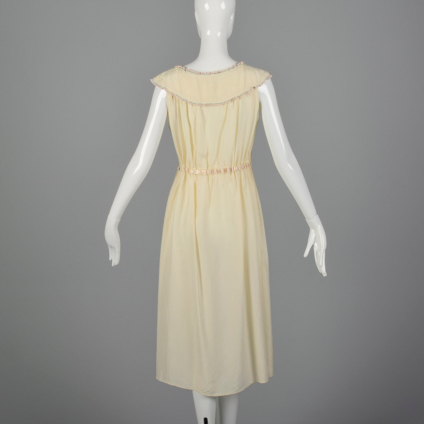 1930s Silk Nightgown with Drawstring Ribbon Waist