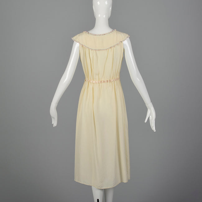 1930s Silk Nightgown with Drawstring Ribbon Waist