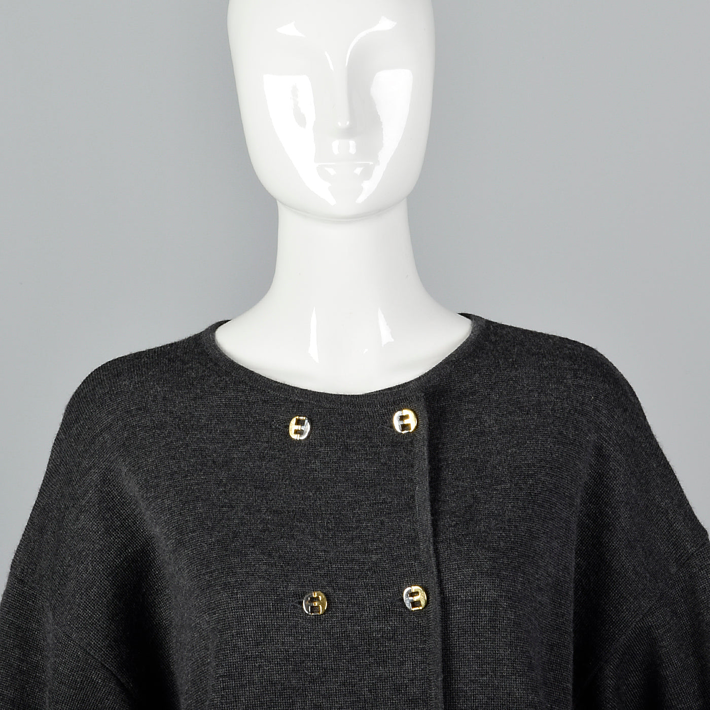 1980s Ferragamo Gray Sweater Dress with Signature Buttons