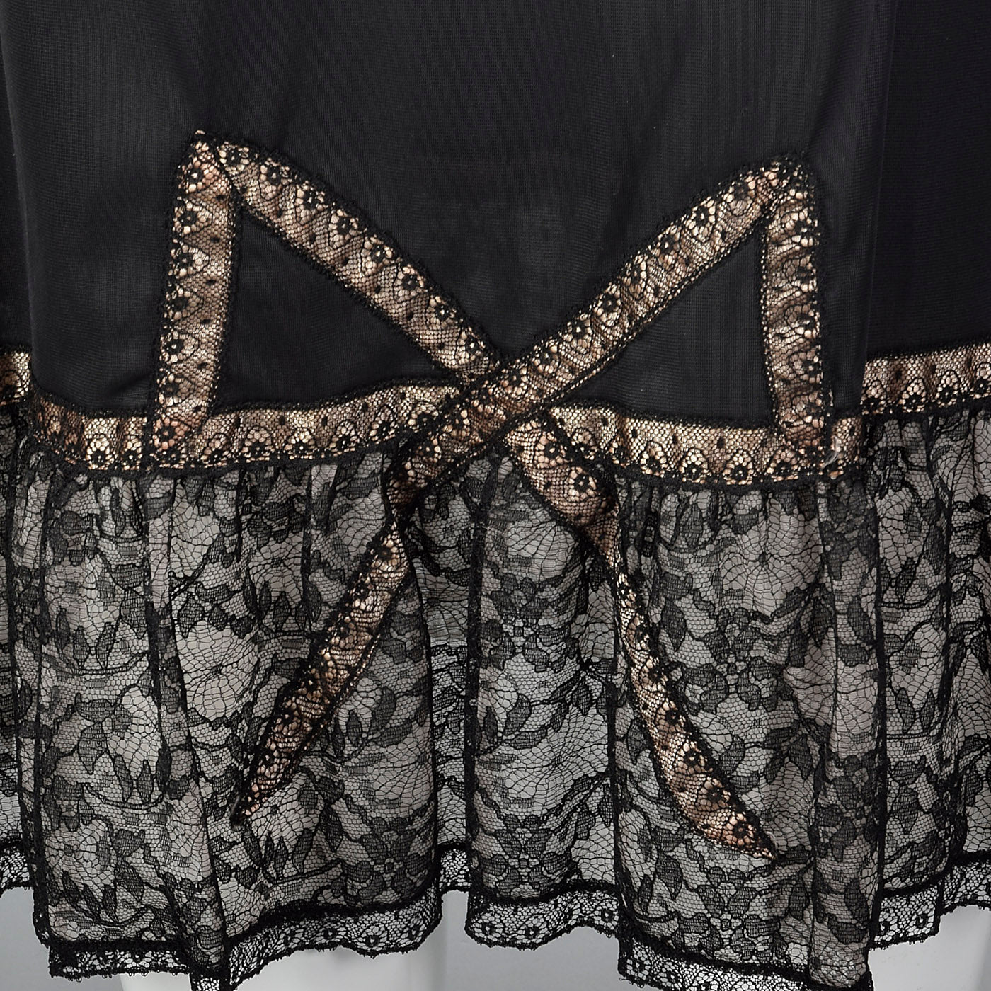 1950s Black Nylon Slip with Lace Hem & Bow Detail